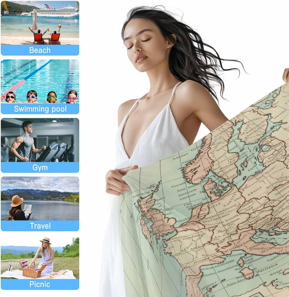 Telo Mare Mappe Europa Terre Bagno Piscina Asciugamani Vintage Oceano Assorbente Telo Mare Morbido Grande Asciugatura Rapida Leggero Campeggio