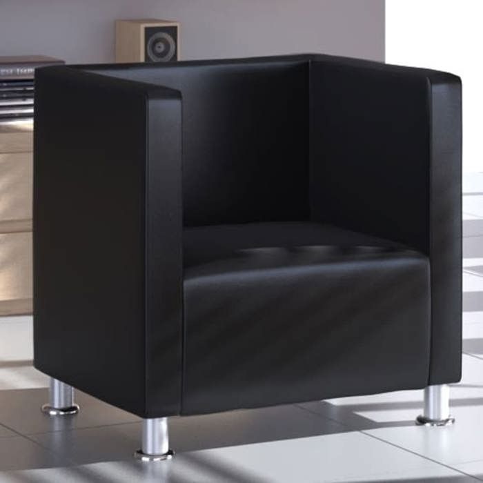 VidaXL Fauteuil cube Noir Similicuir