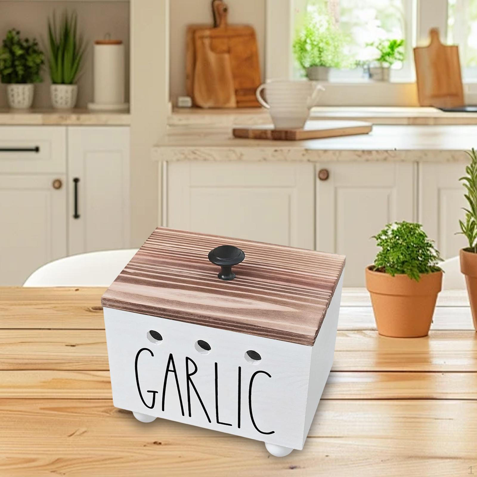 

Garlic Keeper Potato Storage Box Wooden Practical Stackable Elegant with Lid