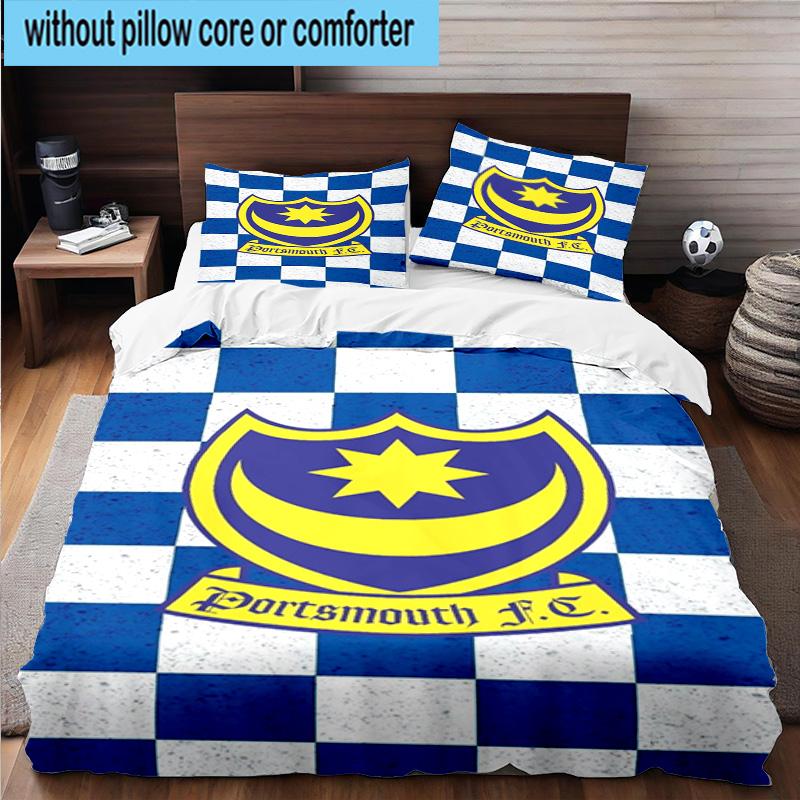 3pcs Portsmouth F.C Printed Bedding Set Duvet Cover Closure Includes 1 Duvet Cover & 2 Pillowcases Bedding Sets Home Decor Gifts