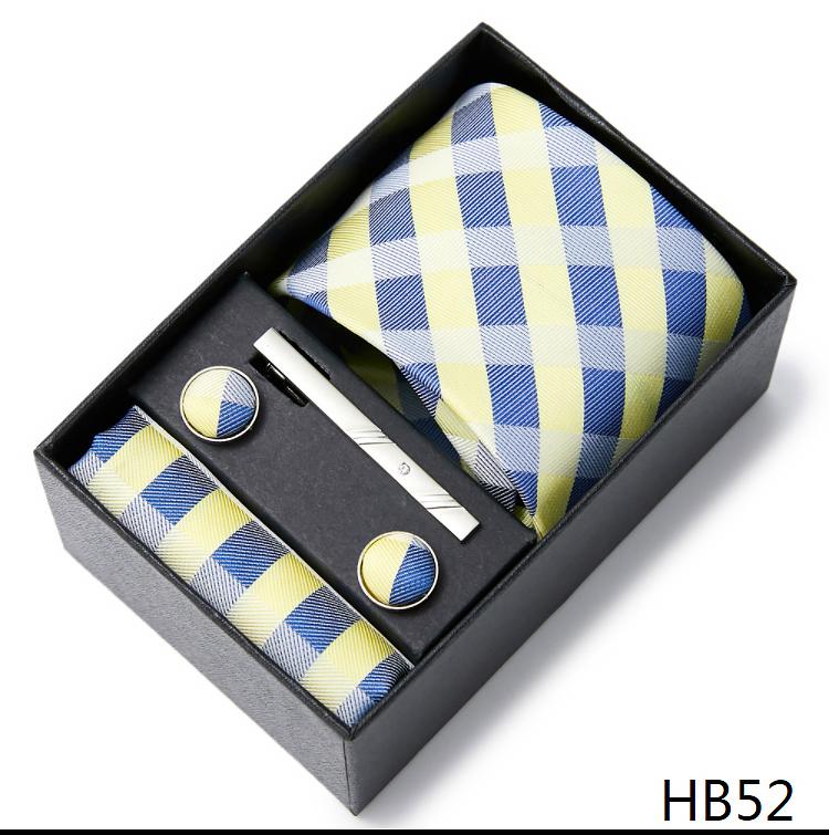 New Style Wedding Gift Tie Pocket Squares Set Necktie Box Men Solid Black Suit Accessories Fit Wedding
