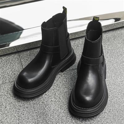 Fashion Mens Casual Genuine Leather Boots Black Trend Slip-on Platform Shoes Designer Cowboy Chelsea Boot Spring Autumn Motorcycle Botas