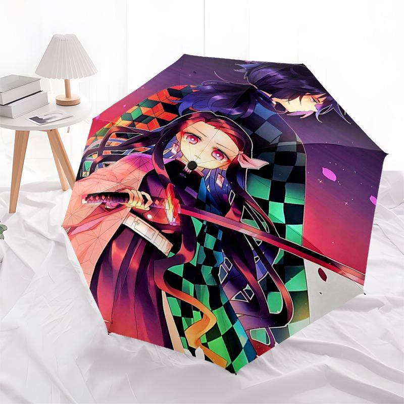 1pc Outdoor Umbrella with Demon Slayer Design - Automatic Opening/Closing, Portable 3-Fold Design, 8-Bone Iron Frame - Perfect Gift for Fans, Tra