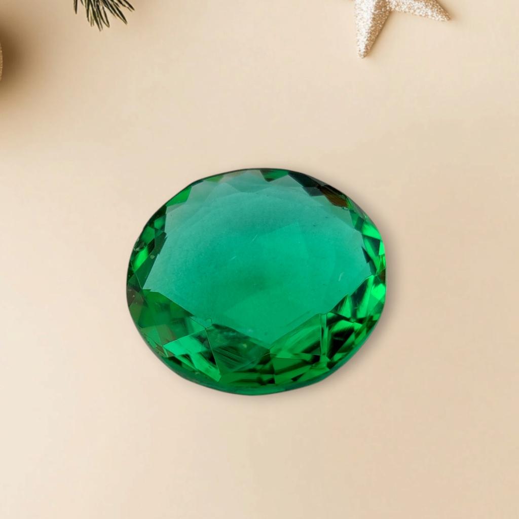 Emerald Shade Round Cheeker Cut Glass Stone, 5.65 Carat Glass Stone, Loose Glass Stone, 13x5 MM Size Round.