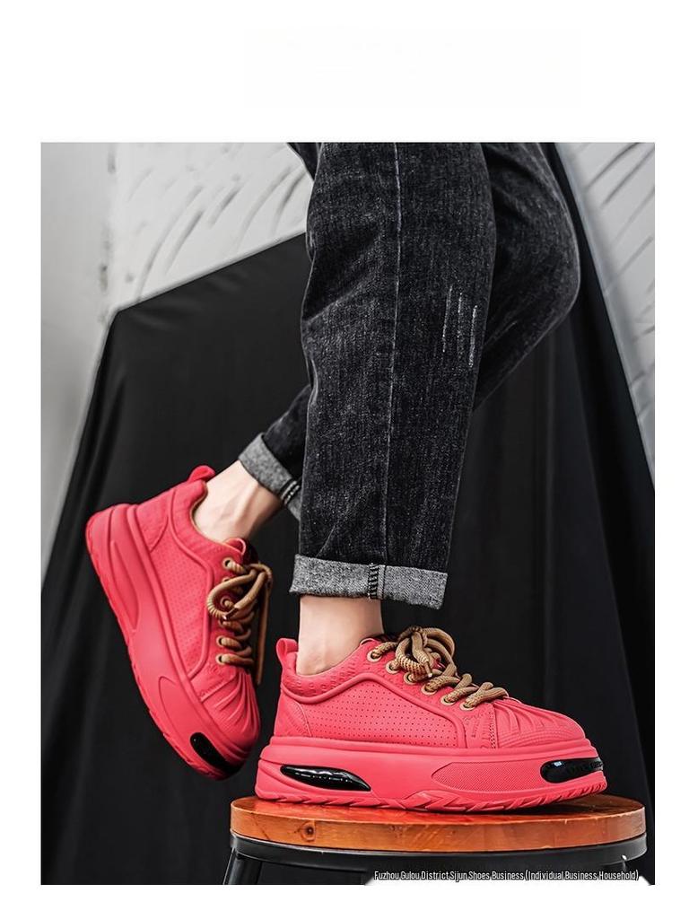 Wasserdichte, rutschfeste schwarze Leder-Sportschuhe für Herren mit dicker Sohle