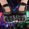 Women's Dance Half Finger Gloves Performance Short Cyberpunk Rivet Pole Dance Dew Finger Street Dance Nightclub Leather Gloves