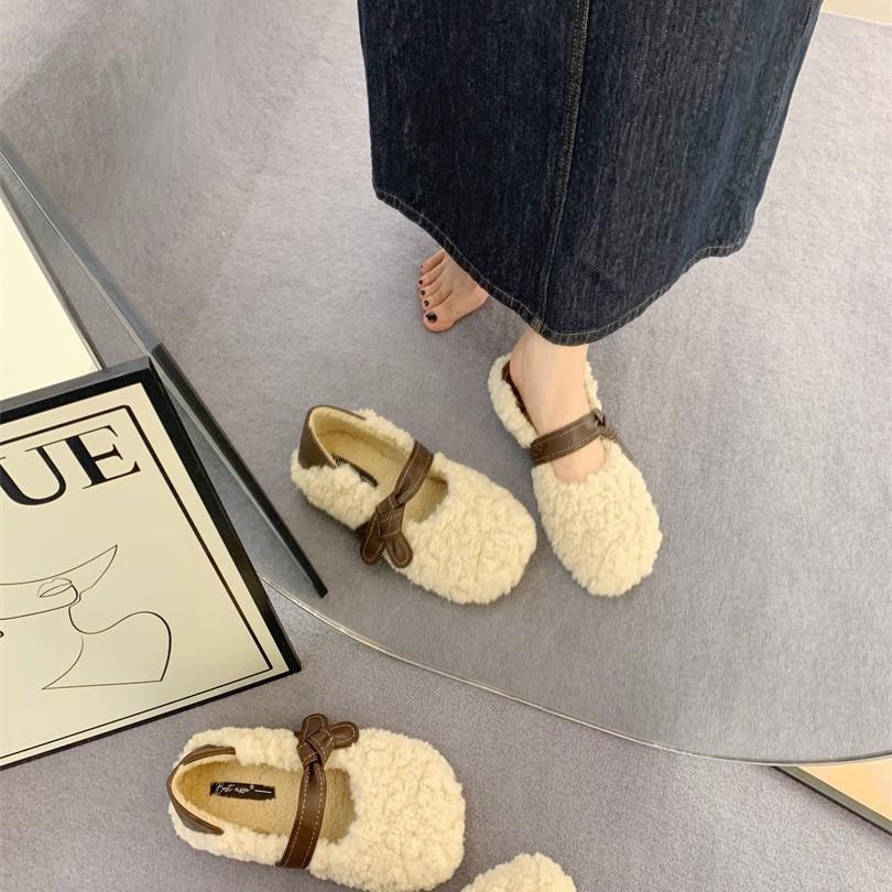 One-pedal Doudou Shoes Women's Winter 2025 New Versatile Lamb Wool Shoes Wear One-button Velvet Thermal Cotton Shoes