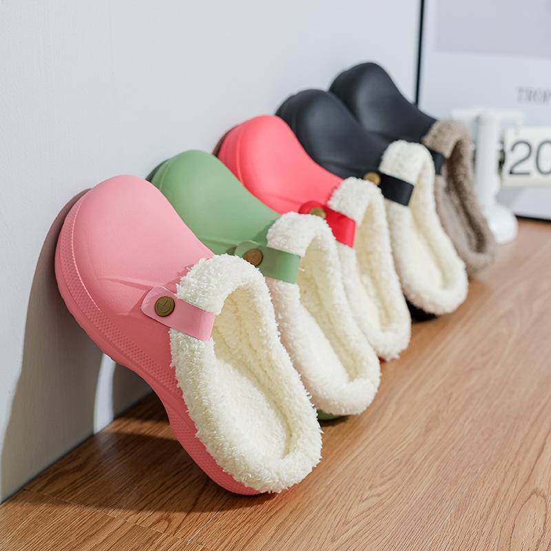 Fashion Unisex Waterproof Slip-Resistant House Slippers Indoor/Outdoor Boots Chunky Sole Non-Slip Warm Plush Platform Shoe for Men Women