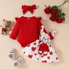Sweet Cartoon Bear Baby Girl Summer Skirt Set - Includes Solid Color Short-Sleeved Top, Suspender Skirt, and Hairband.