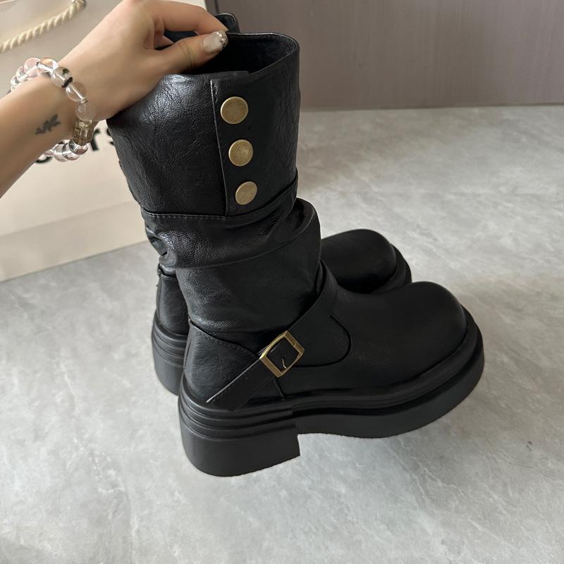 Keep version~ Medium tube Martin boots women's platform retro knight boots short boots 2025 British new locomotive Maillard