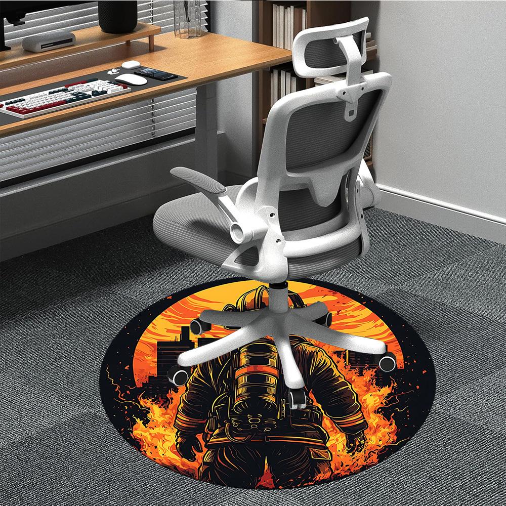 1pc Firefighter Hero Office Round Area Rug,  Mat Suitable ForOffice, Under Office Chairs Bedroom Living Room Home Decor, Room Deco