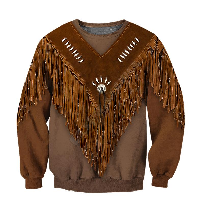 3D Digital Indian Print Round Neck Sweatshirt Comfortable Casual Loose Long-sleeved Pullover Top