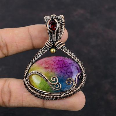 Rainbow Solar Quartz Druzy Pendant Copper Wire Wrapped Gemstone Pendant Mozambique Garnet Pendant Handmade Copper Jewelry Pendant For Gift