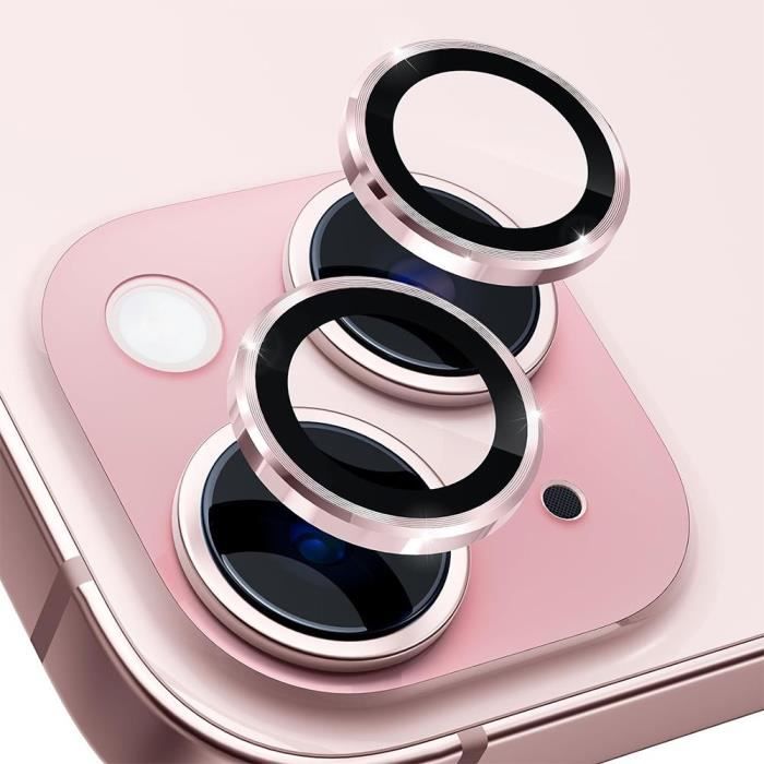 Protection Caméra - BOOLING - pour iPhone 15/15 Plus - Verre Trempé - Contour Rose - Résistant aux Rayures