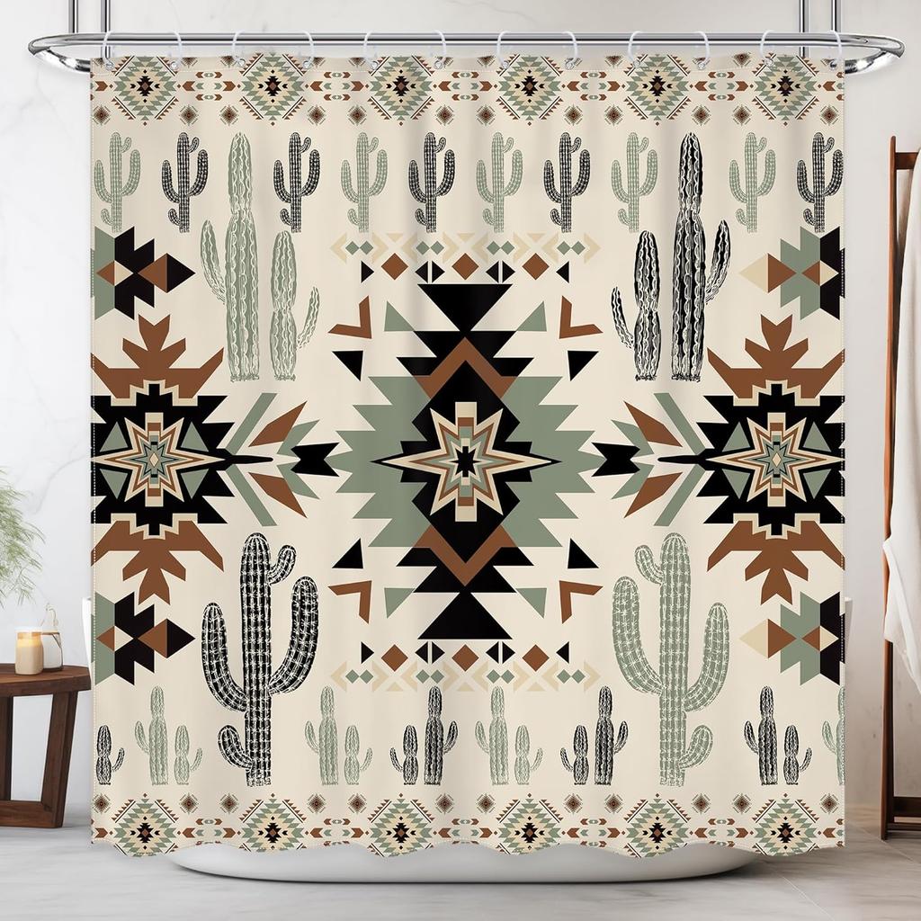 Western Aztec Shower Curtain Abstract Vintage Boho Retro Geometric Tribal Ethnic Native Bathroom Set American Southwestern