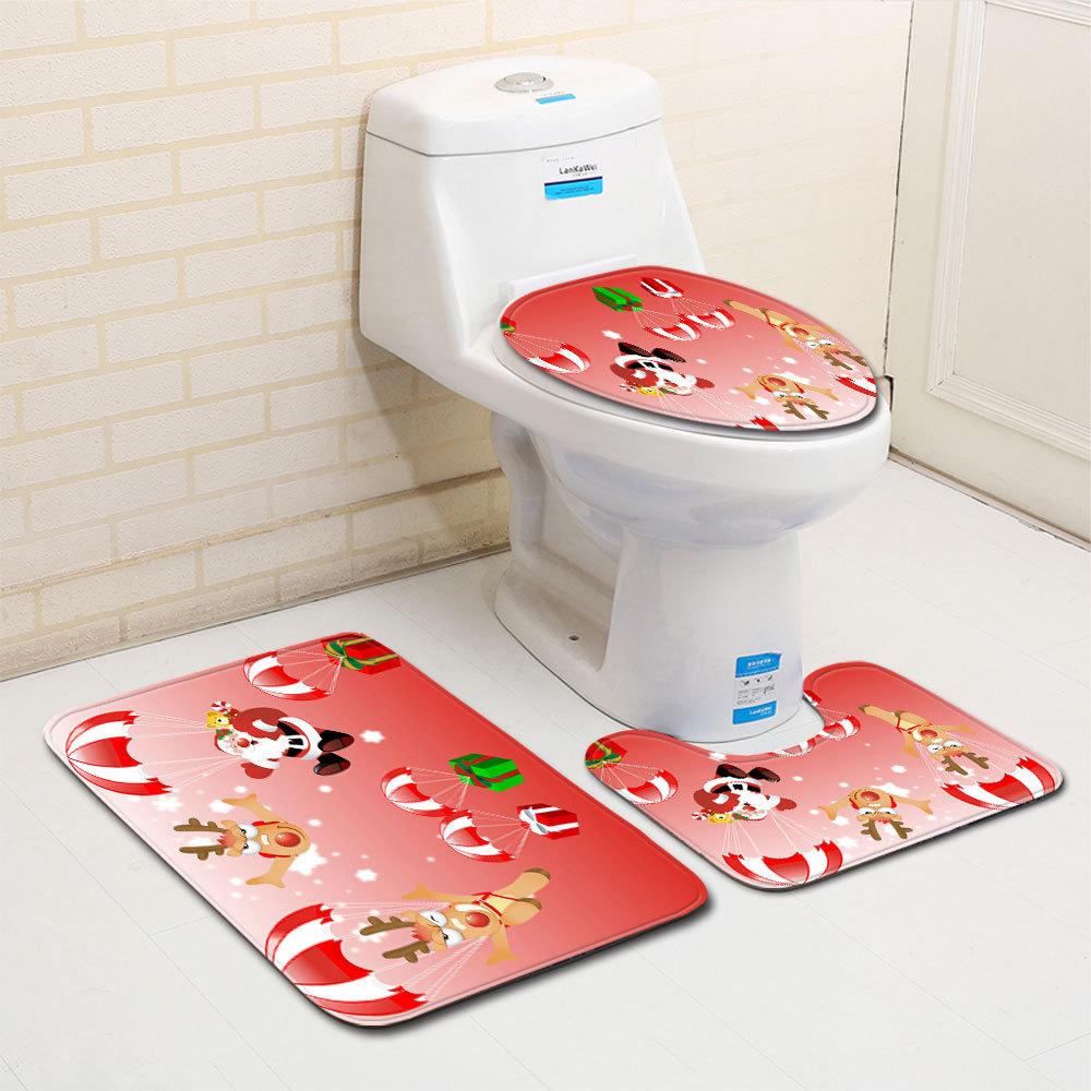Christmas Bathroom Floor Mat Toilet Three-Piece Set