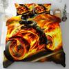 Flame Motorcycle Pattern Bedding Set, Motorcycle Duvet Cover with Pillowcase and Zipper,Soft Kids Teen Boys Bedding Set 2 Pcs
