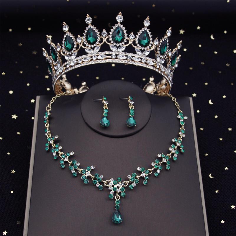 Quality Crystal Bridal Jewelry Sets for Women Fashion Circle Earrings Necklace Set Bride Crown Tiaras Prom dubai jewelry sets