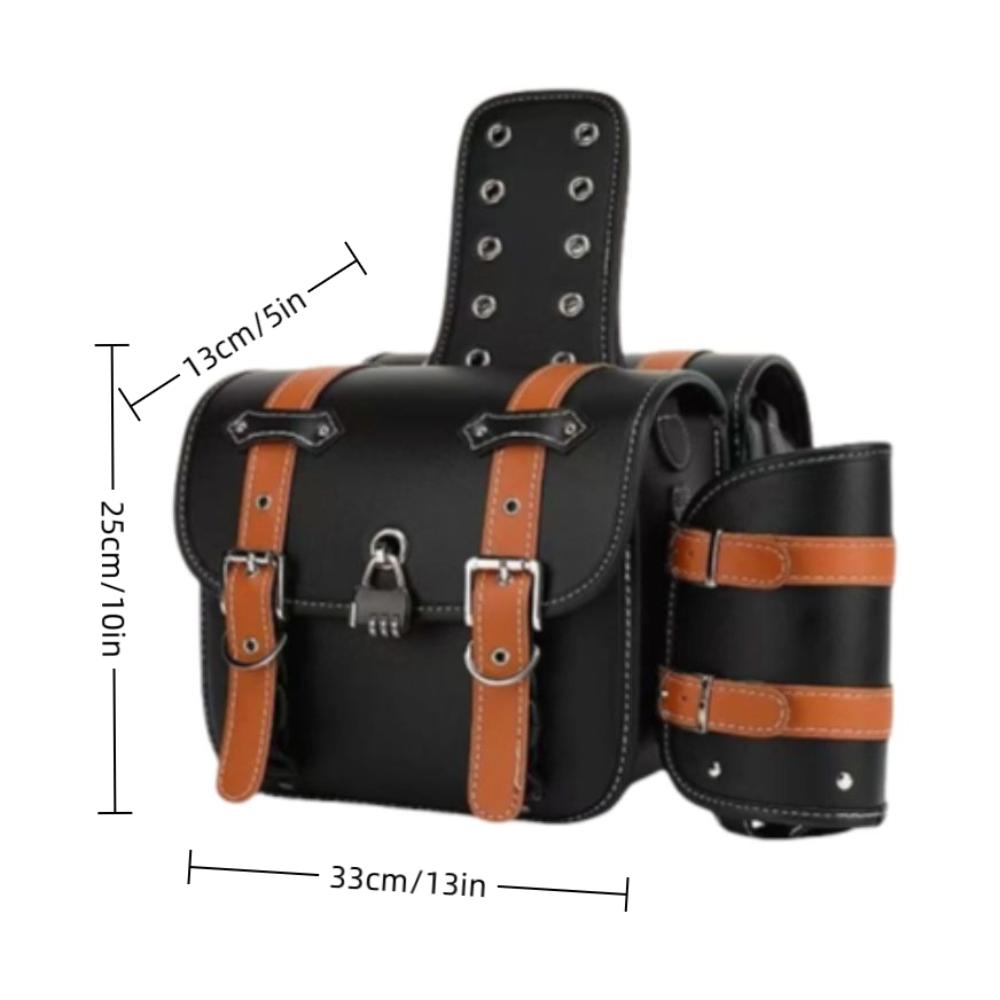 1 Pair Waterproof Saddle Bag Large Capacity PU Leather Motorcycle Bag with Water Bottle Bag Cool Design Motorcycle Side Bag