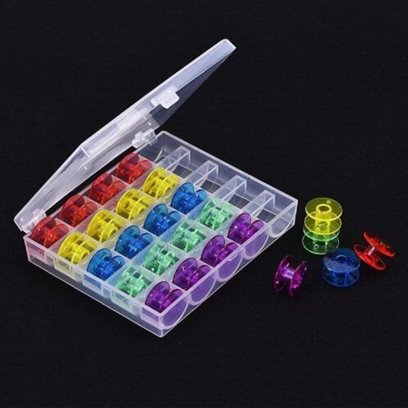 25Pcs/Set Empty Bobbins Sewing Machine Spools Clear Plastic and Case Storage Box Sewing Machine Tools Accessories AA7651