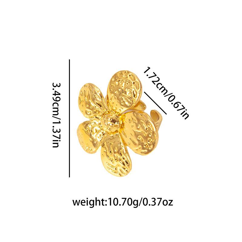 Stainless Steel Exaggerated Texture Large Flower Rings for Women Men Vintage Gold Color Adjustable Open Rings Party Jewelry Gift