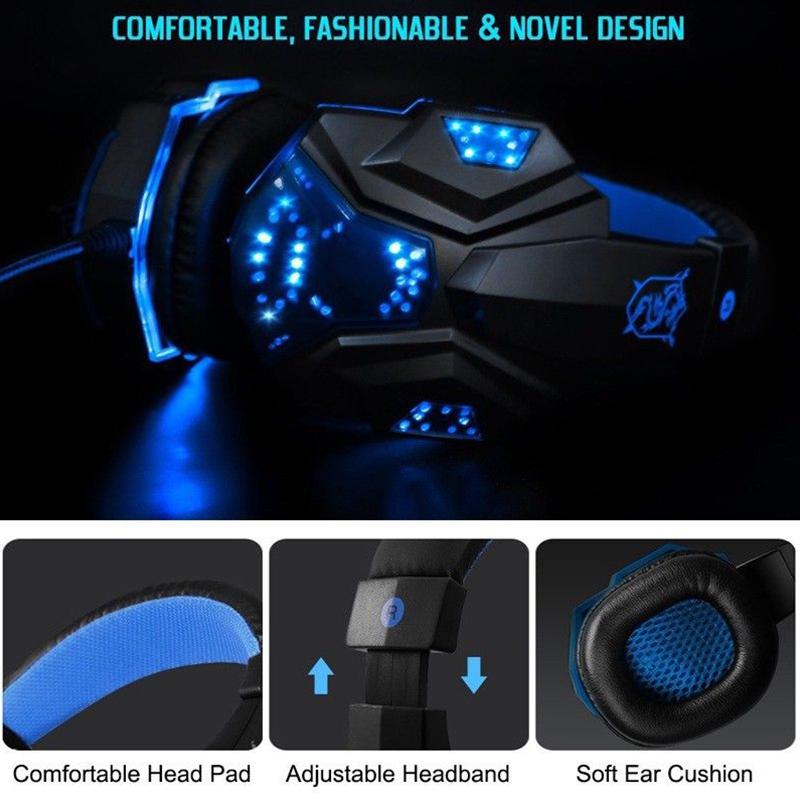 Herní sluchátka přes uši s mikrofonem a LED osvětlením pro notebook, mobilní telefon, PS4