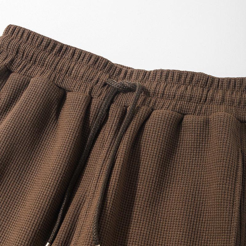 Women's High-Waisted Waffle Harem Pants - Loose, Cuffed, Casual Style for Spring and Autumn