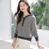 Han Du Yi She Wool Blend Crochet Hooded Striped Sweater