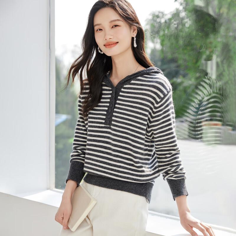 Han Du Yi She Wool Blend Crochet Hooded Striped Sweater