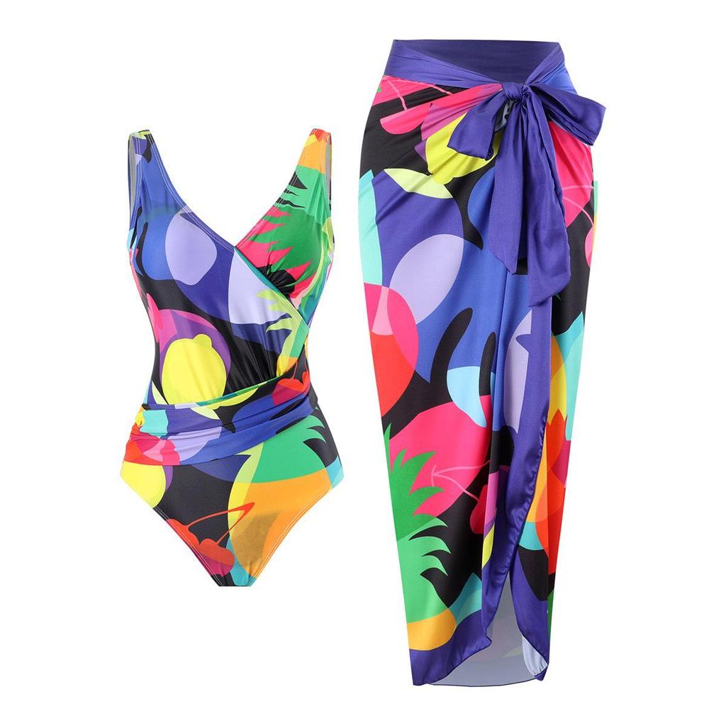 Europäischer Print-Bikini 2025 mit Sonnenschutz-Gaze-Rock - Resort-Bademode