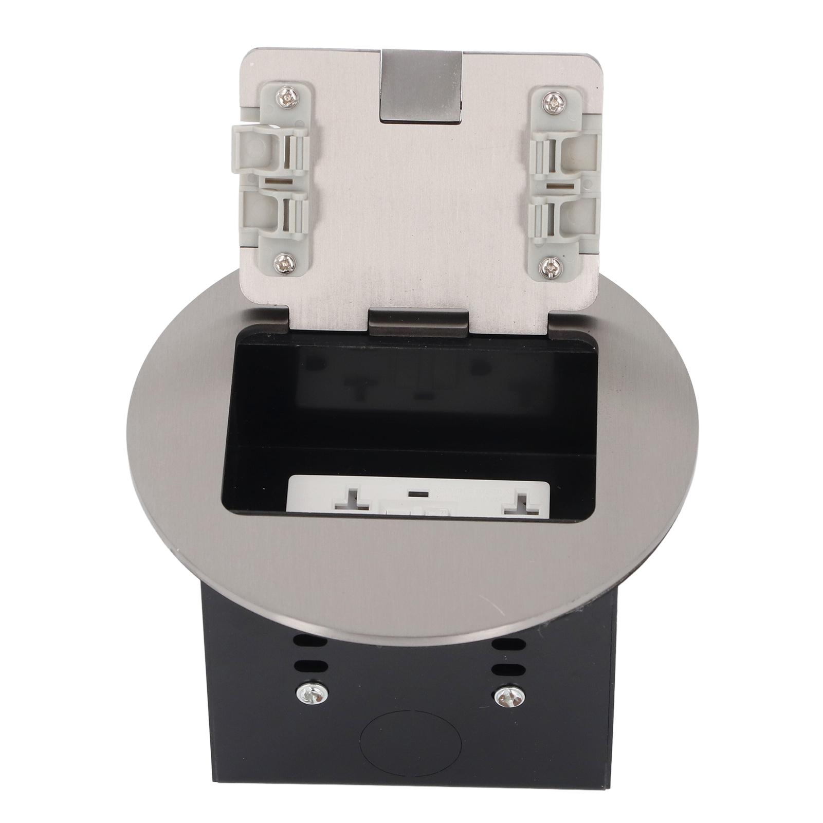 

Recessed Floor Outlet 20A Dual 3 Prong Standard Sockets Stainless Steel Round Electrical Receptacle