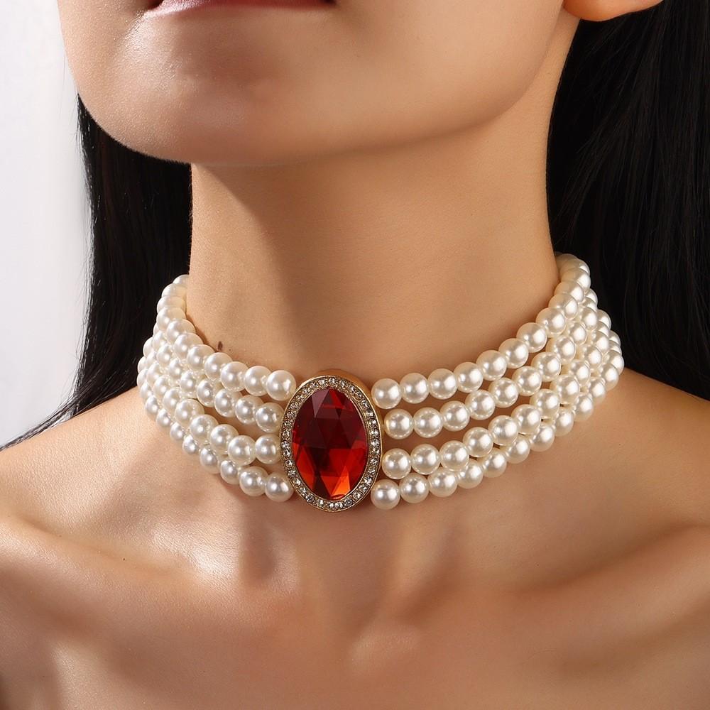 Palace Multi Elegant Layered Simulated Pearl Gemstone Necklace Accessory Neck