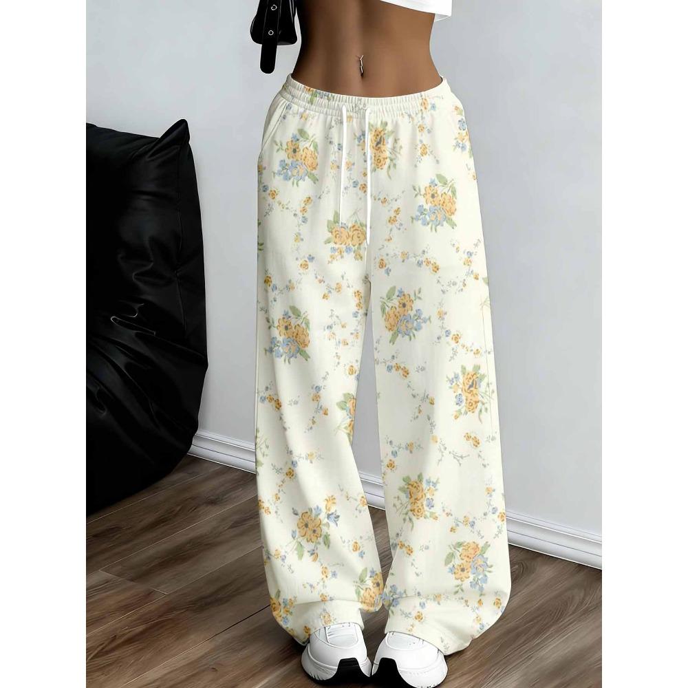 Women's wide-leg pants, elastic drawstring waist trousers - suitable for leisure and office