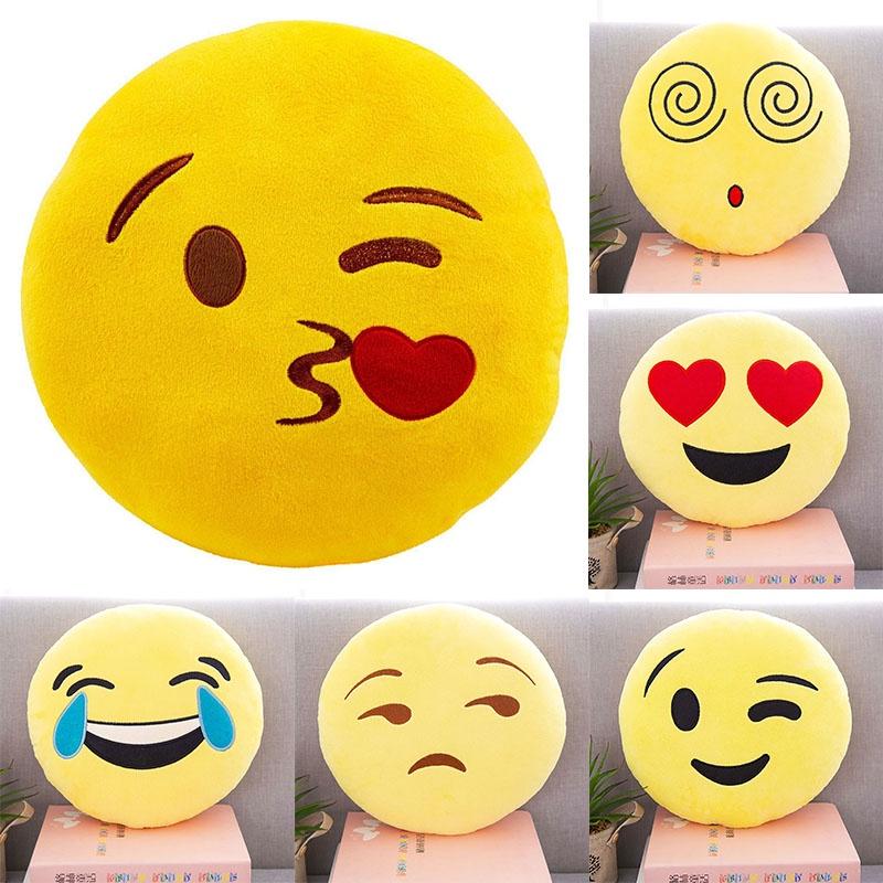 Charming 13" Yellow Round Emoji Pillow With Cute Fun Design And Soft Plush Material