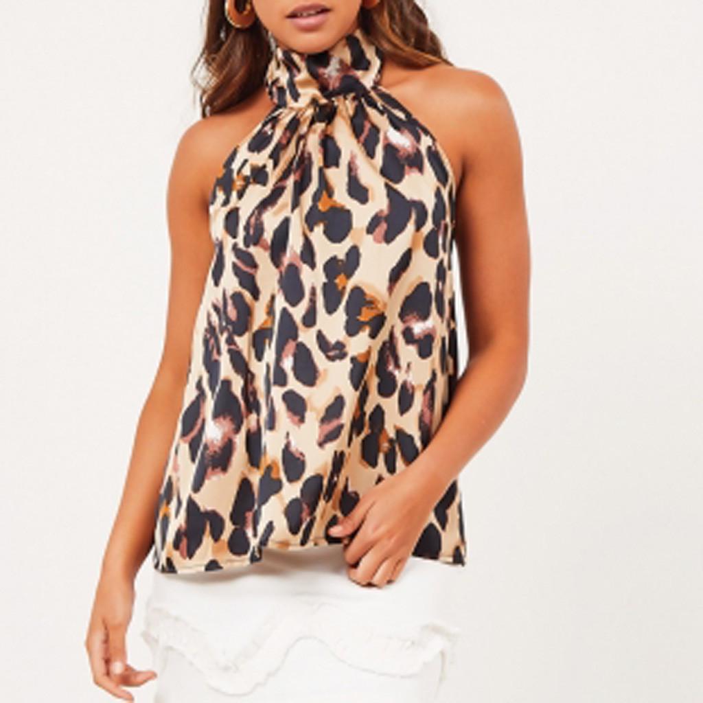 Womens Leopard Printed  Neck Cami Vest Evening Party Tops Blouse