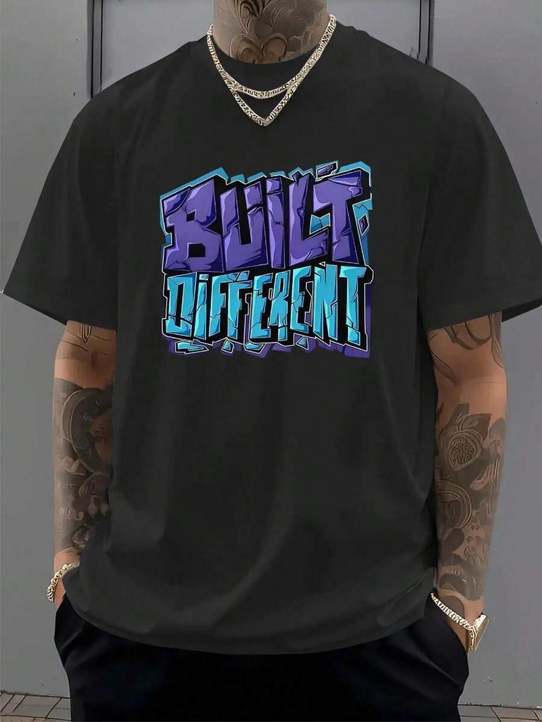 Unisex's Premium Casual Graphic Tee - Short Sleeve, Olive Green With Bold "BUILT DIFFERENT" Print