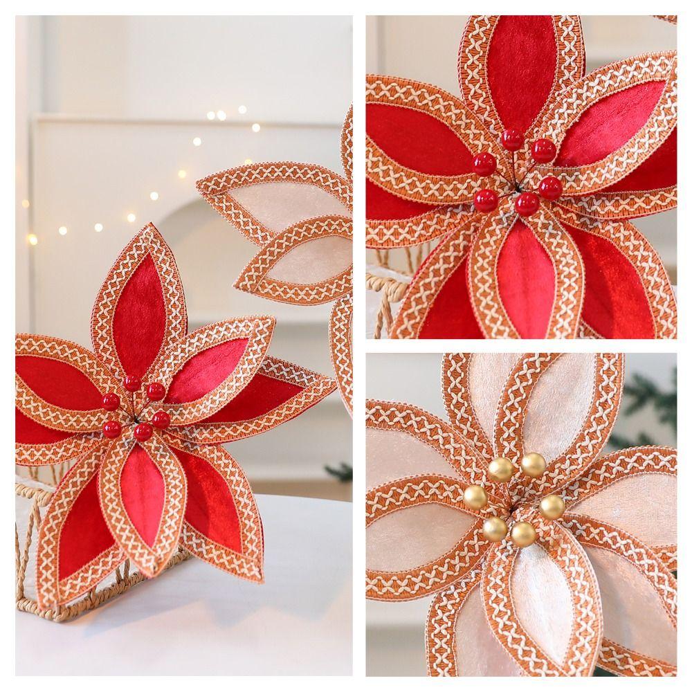 Gold Red Fake Flower Fabric Plastic Xmas Tree Decorations High Quality Glitter Poinsettia New Year