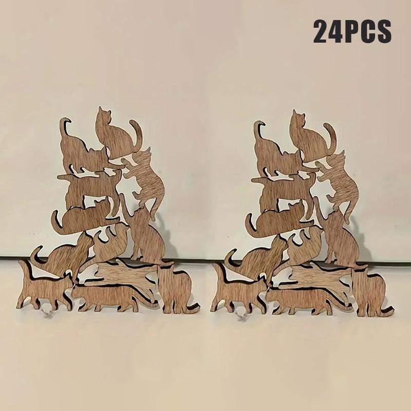 Cat Wooden Crafts Stackable Cat Ornament Diy Graffiti Easter Party Decoration