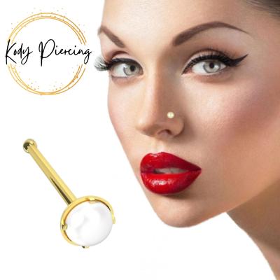 KODY PIERCING 9K Gold Piercing Jewellery Natural Pearl Nose Pin - Quality Piercing
