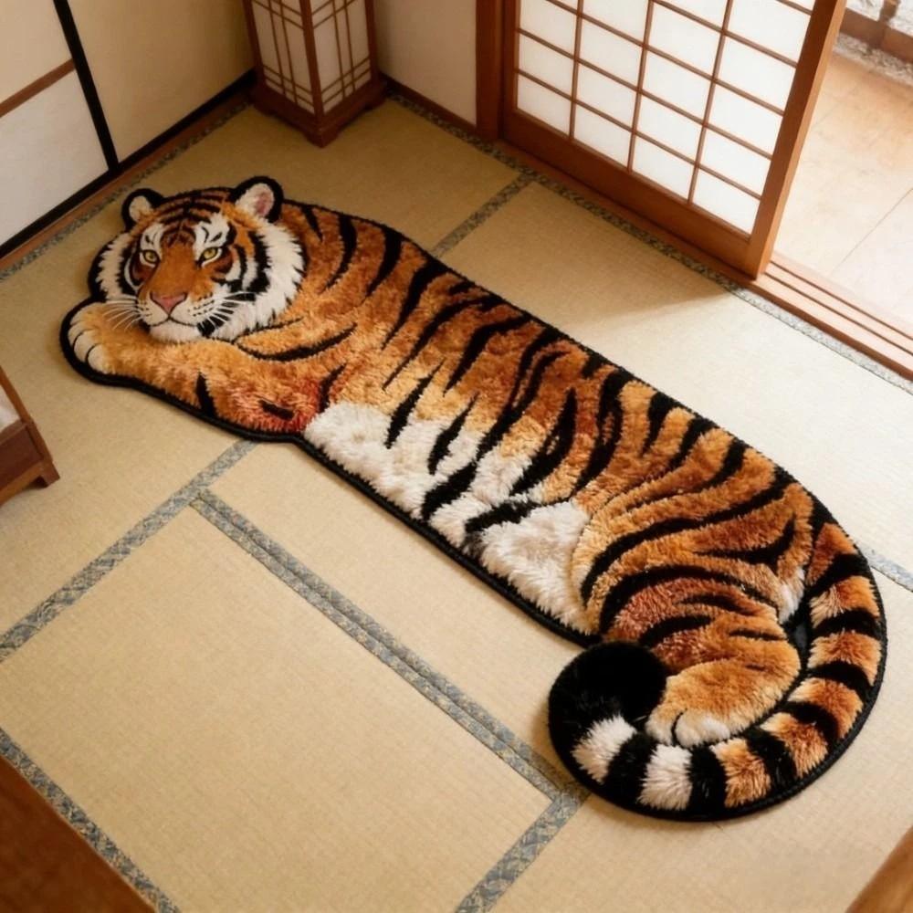 2D Flat Tiger Doormat Non-slip Bedside Rug Unique Bedroom Carpet  Home Decor