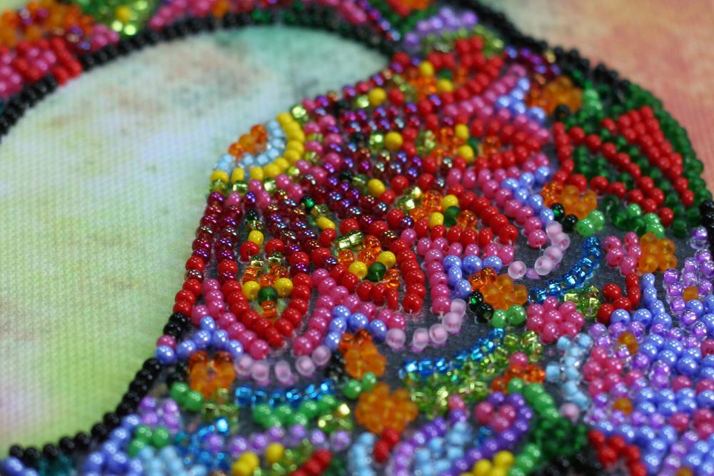 Midi Set for Embroidery with Beads On Natural Artistic Canvas Abris Art Cat Family