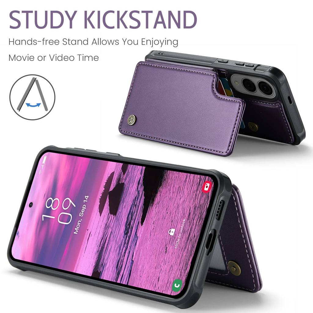 Custodia Edge per Samsung Galaxy S25 con Porta Carte, Custodia Portafoglio con Blocco RFID, Custodia Resistente in Pelle con Cavalletto e Chiusura Magnetica