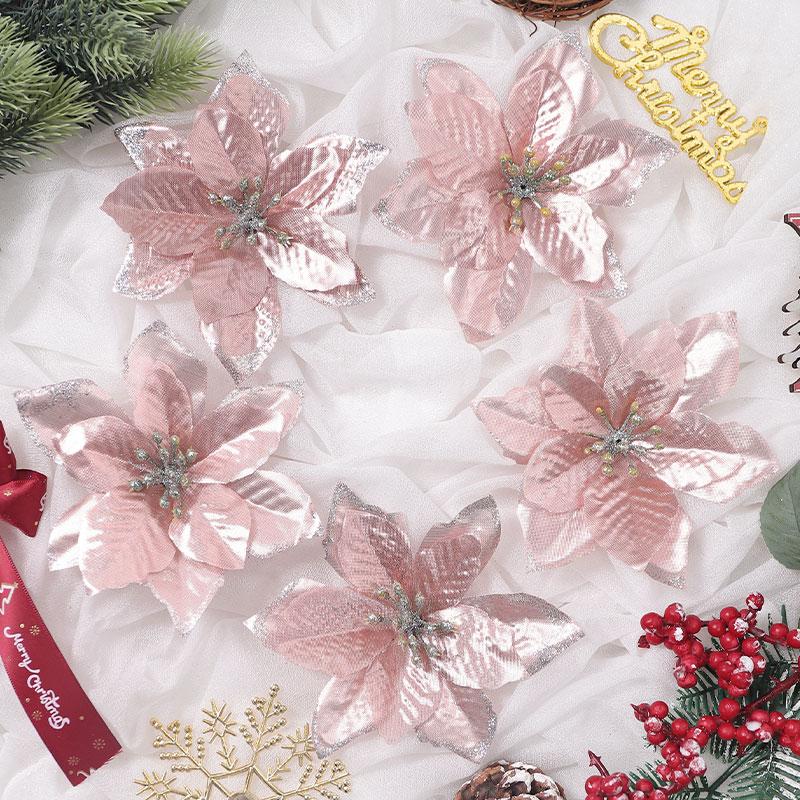 

5 шт. Рождественский сверкающий искусственный цветок Украшение для рождественской елки Искусственный цветок с клипсой для декора дома и комнаты Рождественский аксессуар 5Pcs розового золота