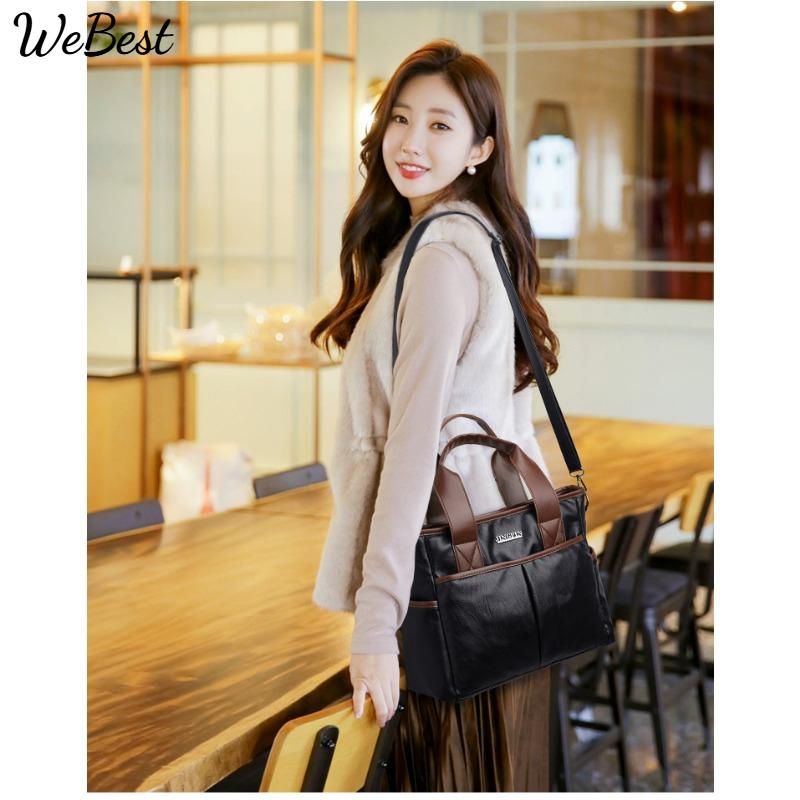 Soft Leather Texture Messenger Bag Women New Euro-American Vintage Color-Block Shoulder Crossbody Bag Elegant Versatile Travel Mom Bag