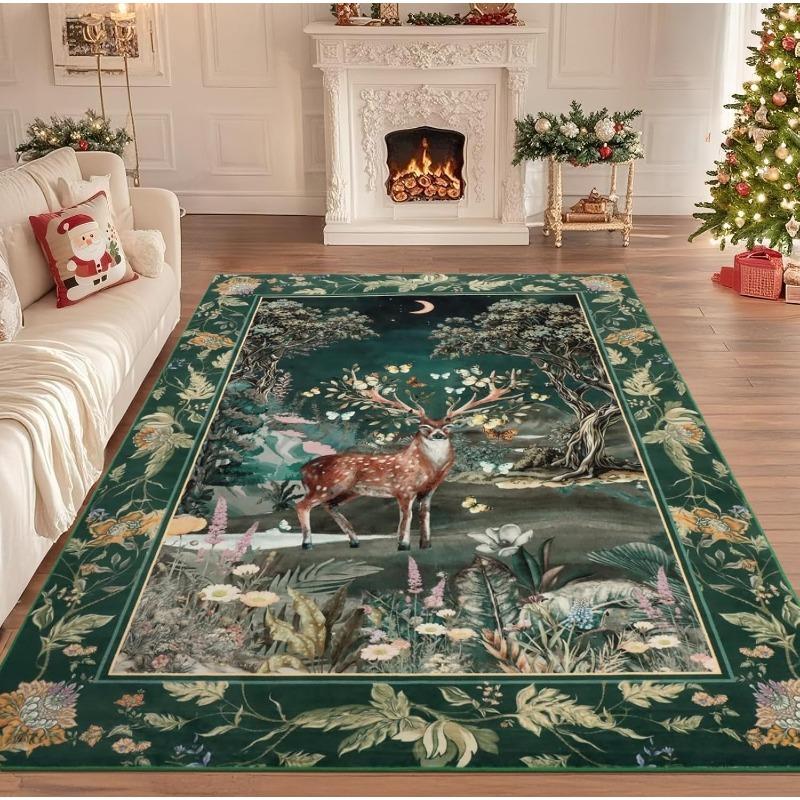 Vintage Animal Floral Pattern Living Room Carpet Foldable Machine Washable Rug Suitable for Sofa Coffee Table  Bedroom Floor Mat