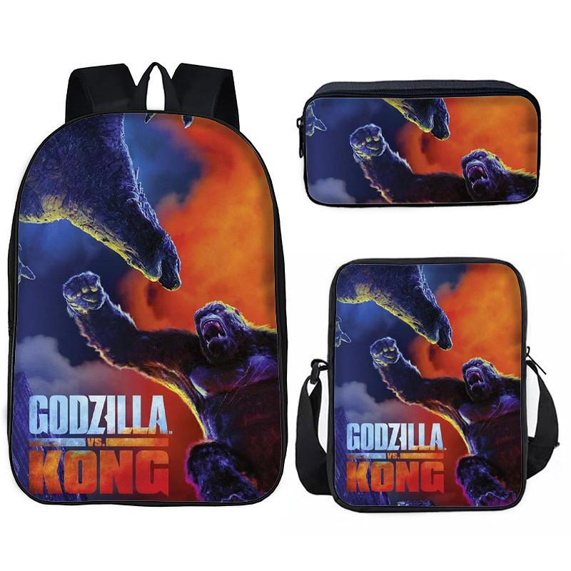 Set de Mochila Infantil Godzilla Vs Kong con Tejido Oxford Transpirable para Uso Escolar
