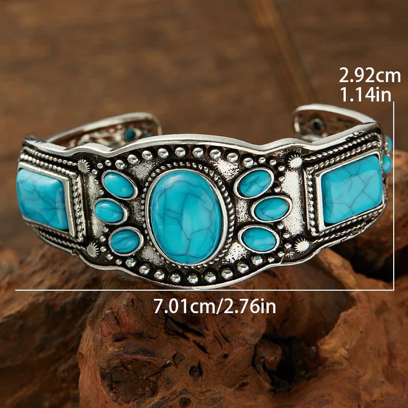 Women's Vintage Bohemian Jewelry Cuff Bracelet with Faux Turquoise Opening Adjustable Bracelet Holiday Party AccessoriesGood product