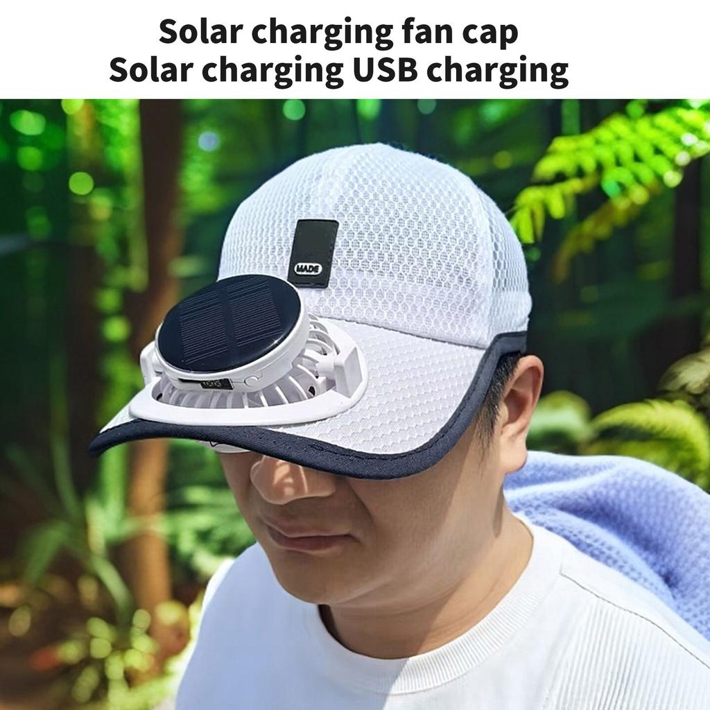 Solar Powered Cooling Hat Adjustable USB Rechargeable Fan Breathable Fabric For Outdoor Hiking Beach