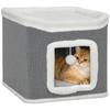 Cat House For Indoor Kittens 2 Level Cat Cave Bed With Fluffy Balls Top Bed Kitten Barrel For Multi Kitties Grey