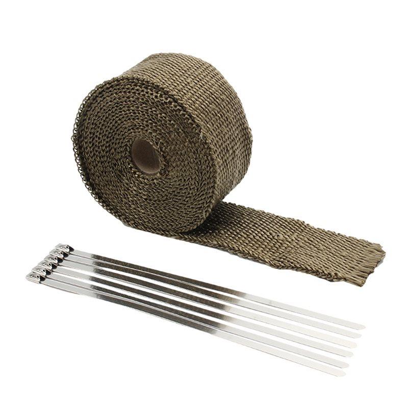 High Quality For Motorcycle Exhaust Heat Wrap Roll 15M Fiberglass Heat Shield Tape With Stainless Steel Ties In Titanium